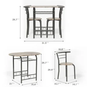 3/5pcs dining set wood metal table & 2/4 chairs kitchen breakfast furniture for home, indoor & outdoor